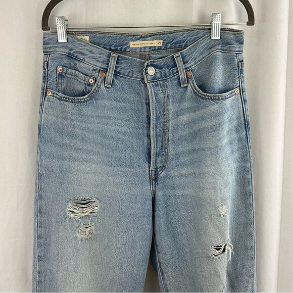Levis Ribcage Straight Ankle Distressed Light Wash Jeans Womens Size 30 - Picture 2 of 7